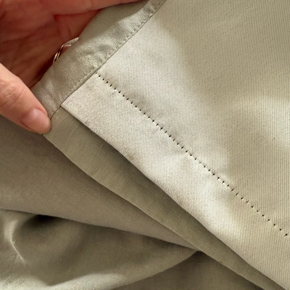 West Elm European Flax Linen Blackout Curtain Celadon Melange pair 48” x 84”